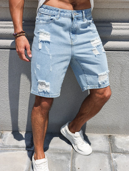Men's Denim Shorts - Casual Summer Loose Fit Knee Length Jeans With Zipper Fly