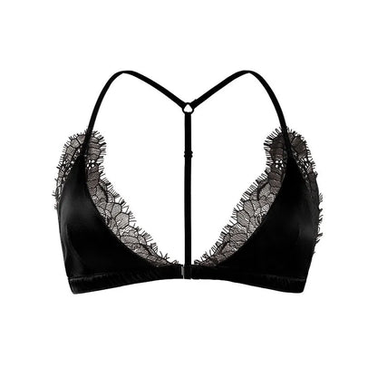 Birdtree 93% Silk 7% Spandex Women Lace Bra,Wireless Pitted Triangle Cup Front Closure Bralette,2026 New Underwear A61403JF