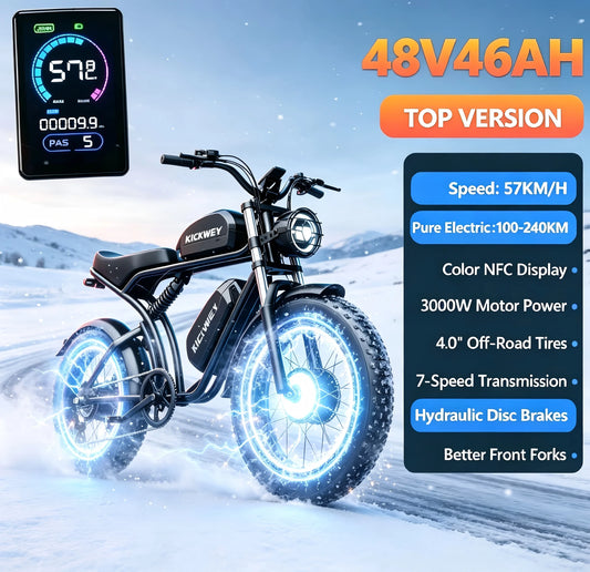 KICKWEY K7 Electric Bike, 3000W Off-Road Electric Bicycle, Full Suspension E-Bike, 20" Fat Tire All-Terrain Electric Dirt Bike