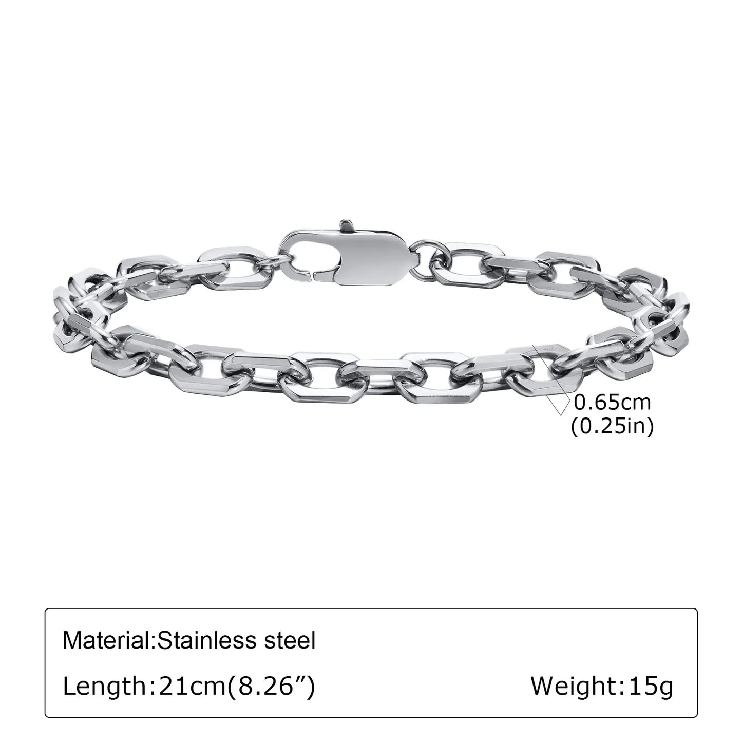 Punk Silver Color Men's Chain Bracelets,Hiphop Stainless Steel Braided Link Wristband,Classic Metal Jewelry Gift for Him Dad