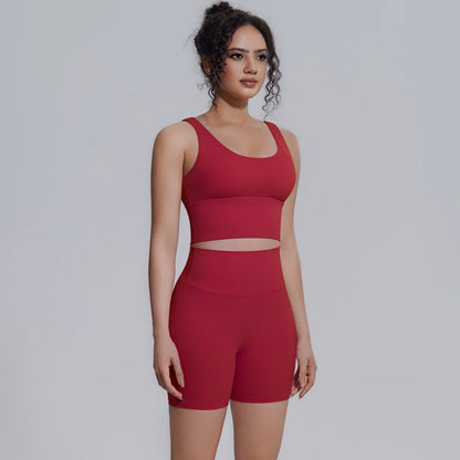 Solid Color Summer Yoga Set Woman's Sexy Backless Yoga Underwear with Chest Pad Quick-Dry Hip Push Up Fitness Shorts Sportswear