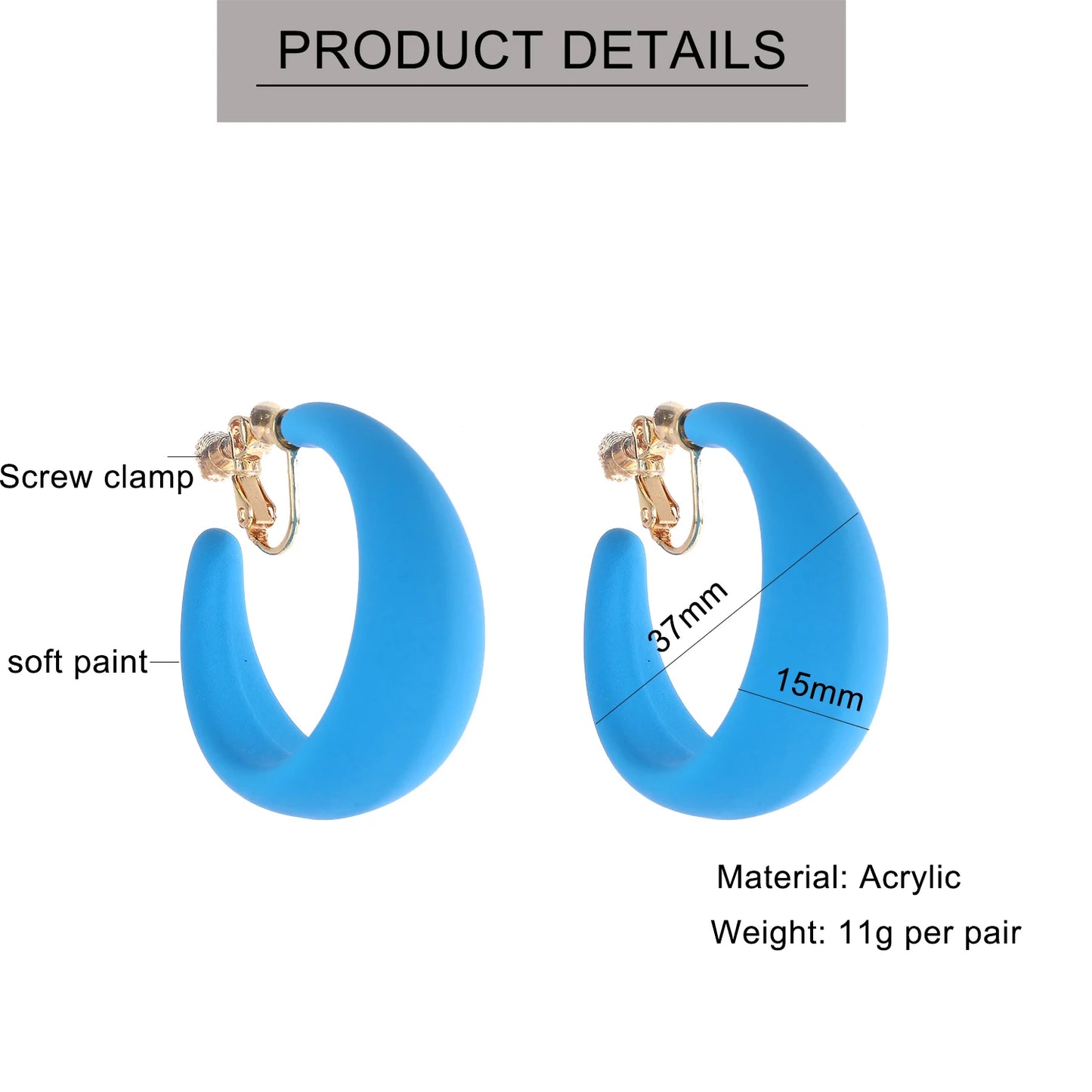 Summer Big Neon Colorful Acrylic C Shaped Hoop Clip on Earrings Geometric Round Earrings for Women Fashion Non Piercing Jewelry
