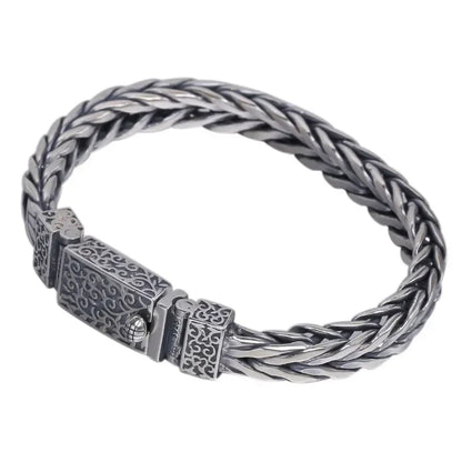 New Silver Color Chinese Trendy Men's Personalized Hand-woven Twist Buckle Bracelet Retro Ethnic Style Chain Jewelry Accessories