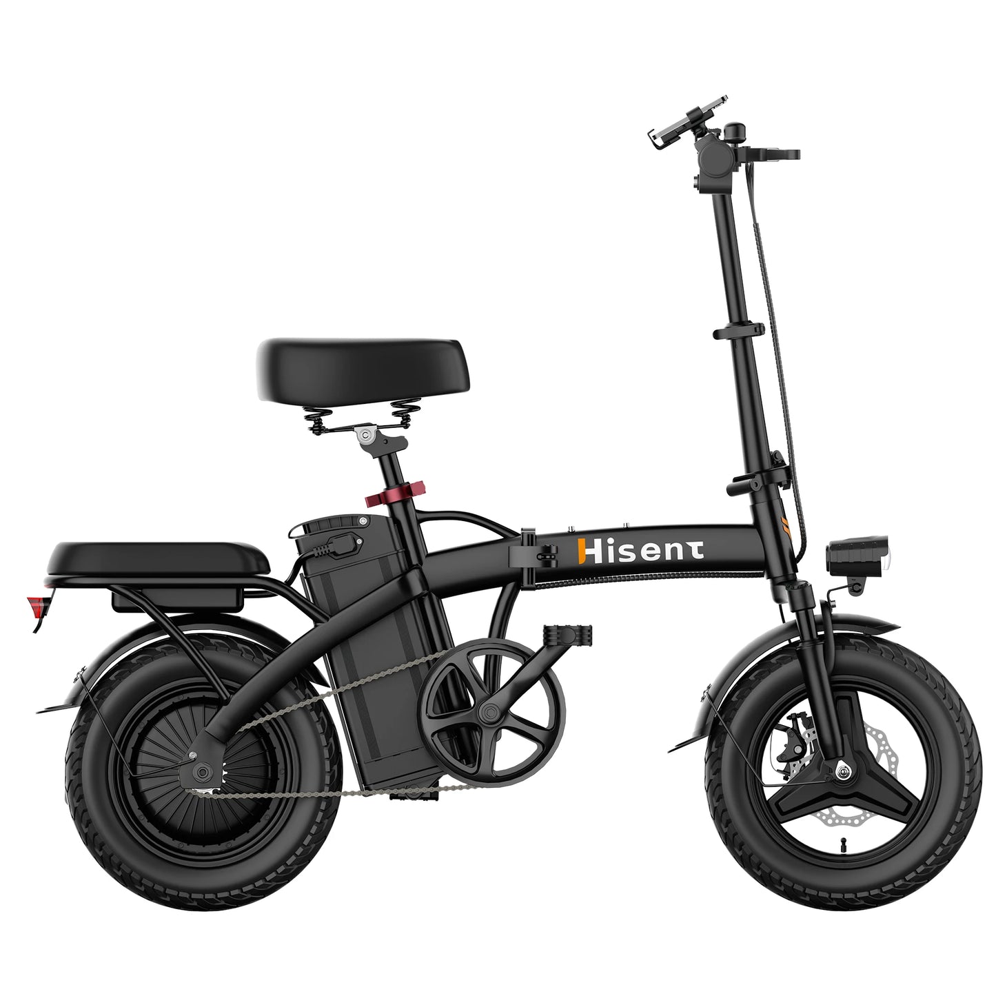 Hisent electric folding bike, 14 inches, 500W brushless motor, 48V 10AH/17.5AH battery available, different models.