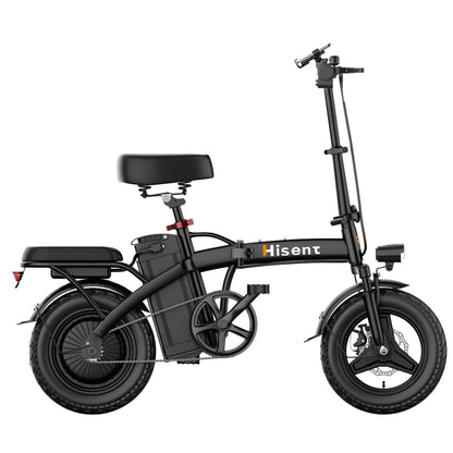 Hisent electric folding bike, 14 inches, 500W brushless motor, 48V 10AH/17.5AH battery available, different models.