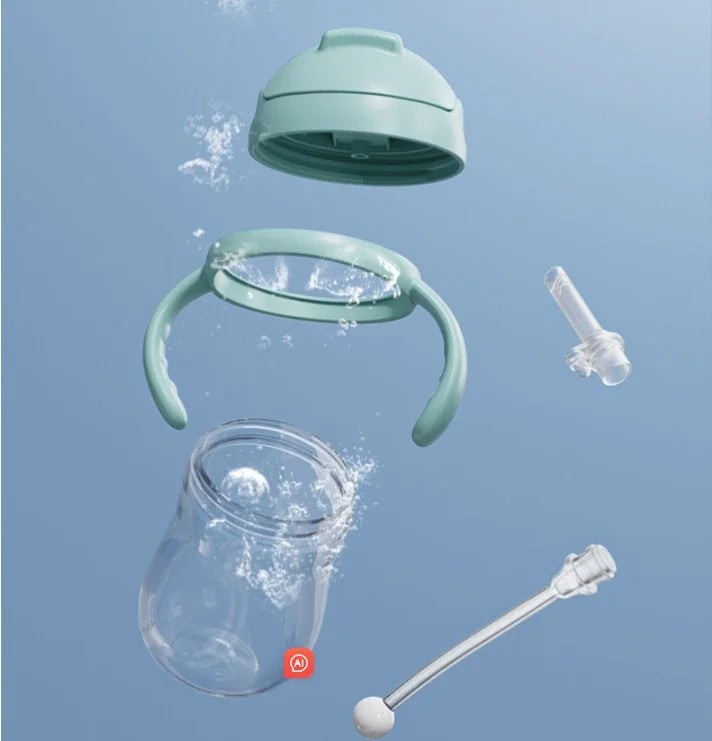 300ML Children's Drinking Water Bottle with Straw Baby Portable Bottle with Handle Outdoor Training Cup Mother Baby Products