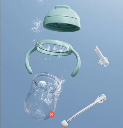 300ML Children's Drinking Water Bottle with Straw Baby Portable Bottle with Handle Outdoor Training Cup Mother Baby Products