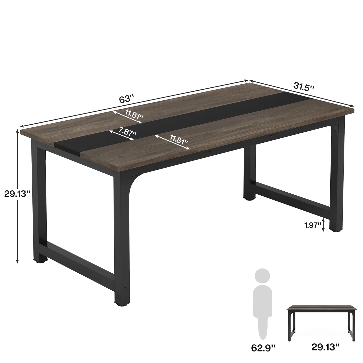 Large Office Desk | Modern Computer Desk - Spacious Writing Workstation for Home Office