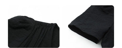Vintage Puff Sleeve Dress - French Style Black Ankle Length Women Summer Casual Wear