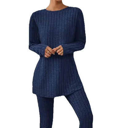 Women's Autumn and Winter Pajamas, Simple Solid Color, Casual and Comfortable, Slim Fit, Fashionable Long-Sleeved Long Pants, Can Be Worn Outside, Pajama Set for Women