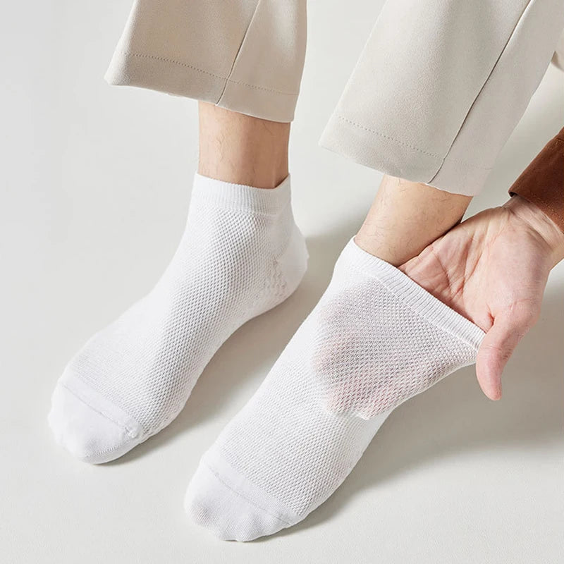 4 Pairs Men's Socks Classical Pure Cotton Antibacterial Deodorant Mesh Sweat Absorption Foot Massage Short Socks Sports Bussiess