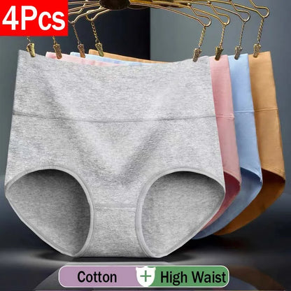 4Pcs/Lot High Waist Panties Women Underwear Cotton Shapers Body Slimming Plus Size Briefs Underpants Female Sexy Lingerie Shorts