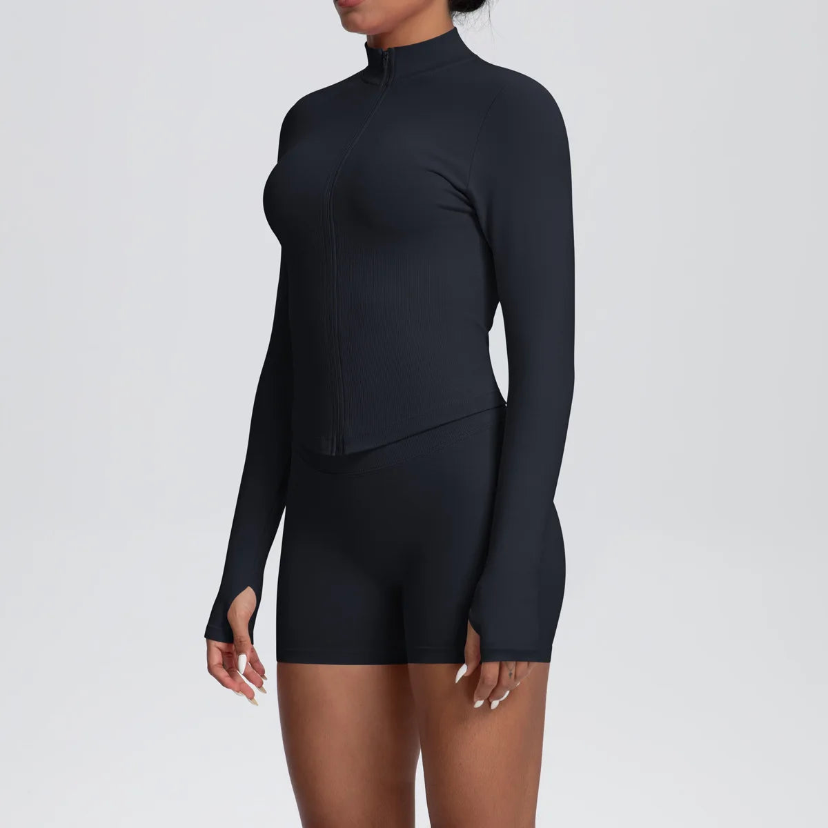 Women Gym Set - Seamless Yoga Suit With Zip Shirt & Cycling Shorts Activewear