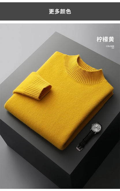 Winter Double Thick Men's Cashmere Sweater With Semi-High Neck High-End Warm Wool Knitted Bottoming Shirt