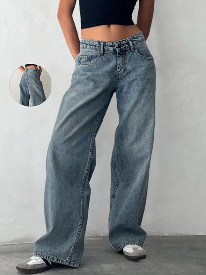 Y2K Baggy Jeans for Women Trendy Low Rise Casual Straight Leg Boyfriend Jeans Denim Pants with Pocket Streetwear