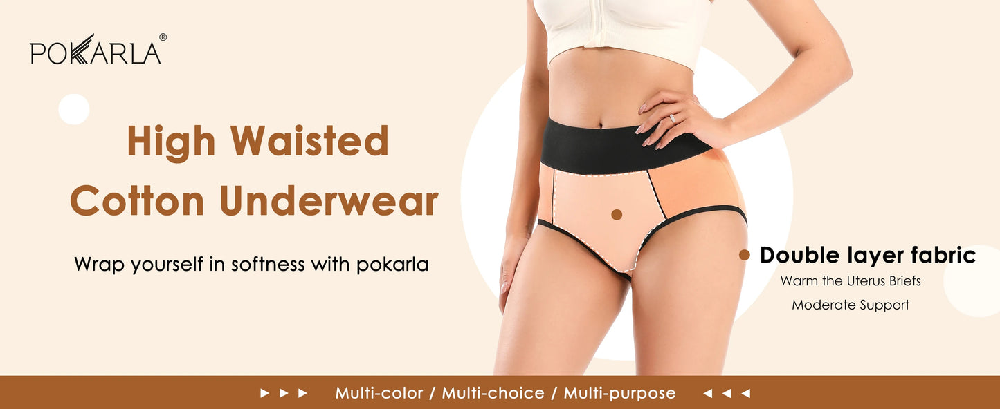 POKARLA Women High Waist Cotton Underwear Comfortable Postpartum C Section Panties Breathable Tummy Control Underpants Plus Size