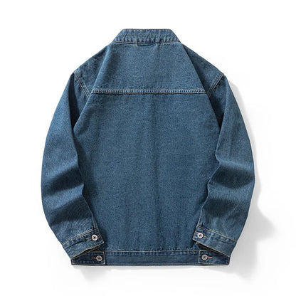 Men's Casual Non-Stretch Denim Jacket High Street Style Zipper Loose Workwear Jacket Plus Size Trendy Streetwear Top