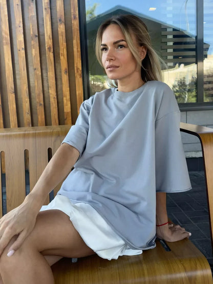 Casual Oversized Cotton T-shirt for Women - Pink O-neck Aesthetic Top
