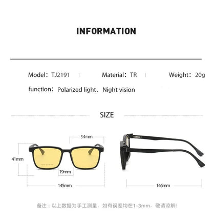 Magnetic Clip-On Glasses – Polarized Prescription Sunglasses with TR90 Frame for Men Women