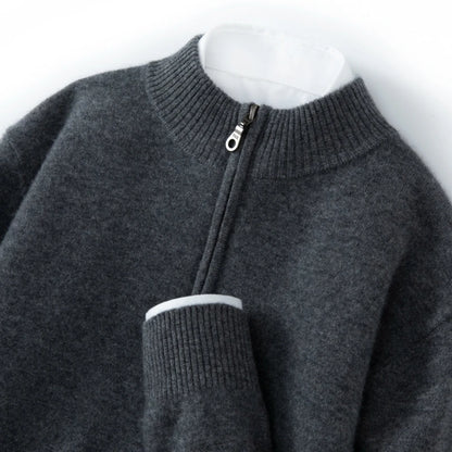 CHICUU Men's 100% Cashmere Sweater Zipper Pullover Mock Neck Long Sleeve Basic Cashmere Knitwear Autumn Winter Clothing Tops