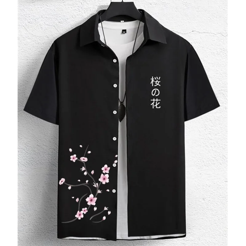 Hawaiian Men'S Shirt 3d Flower&Text Printing Beach Party Sweatshirt Loose Oversized And Blouse High-Quality Clothing