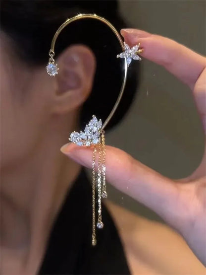 Silver Plated Metal Butterfly Ear Clips Without Piercing for Women Sparkling Zircon Ear Cuff Clip Earrings Wedding Jewelry