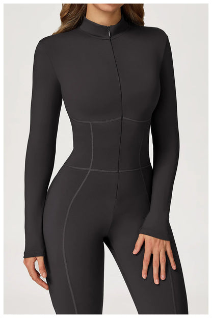 Velvet Yoga Jumpsuit – Women's Fitness Set | Long-Sleeved Push-Up Activewear