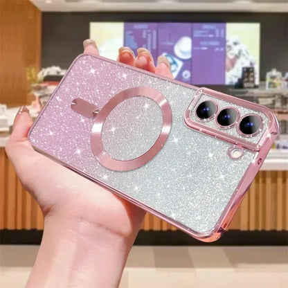 Glitter Magnetic Case For Samsung Galaxy S26 S24 Ultra S23 S22 S21 S25 Plus S20 FE A56 A55 A36 A17 Plating Wireless Bright Cover