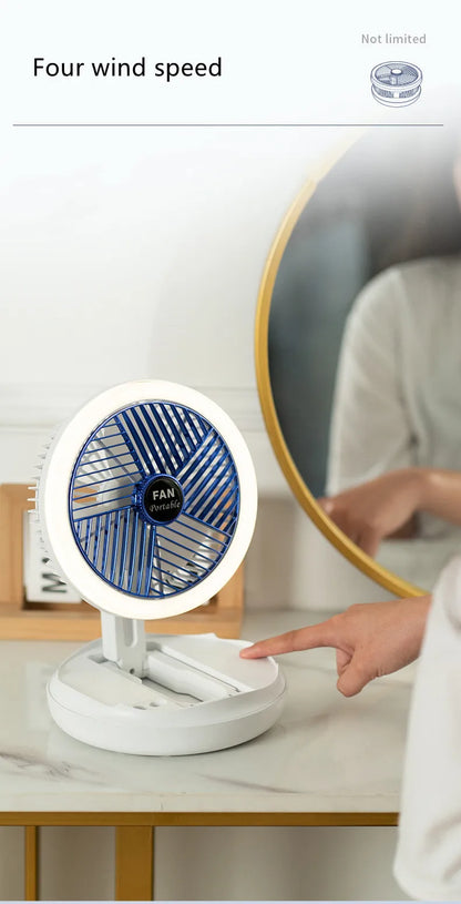 USB Charging Foldable Table Fan Wall Mounted Hanging Ceiling Fan with LED Light 4 Speed Adjustable For Home Room Air Cooler Fan