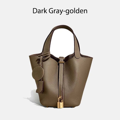 Women Leather Bucket Bag - Genuine Leather Handbag | Large Tote Bag With Silver Hardware