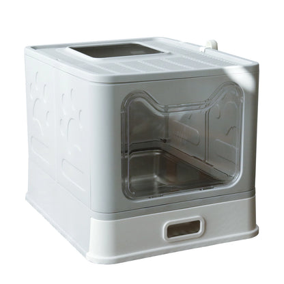 Bingopaw Stainless Steel Cat Litter Box - Front Entry with Lid  Litter Scoop for Easy Cleaning - ZOOMNSTORE