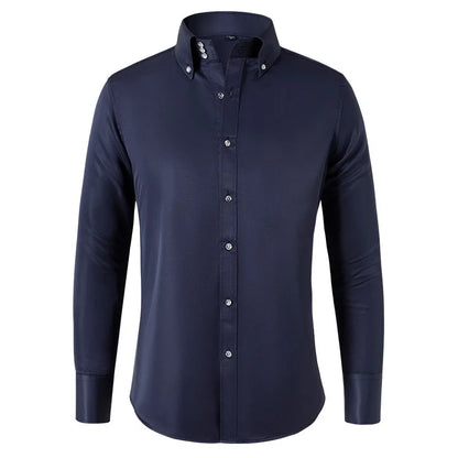 Solid color shirt men's crystal button long sleeved pointed collar light luxury men's business casual men's wear