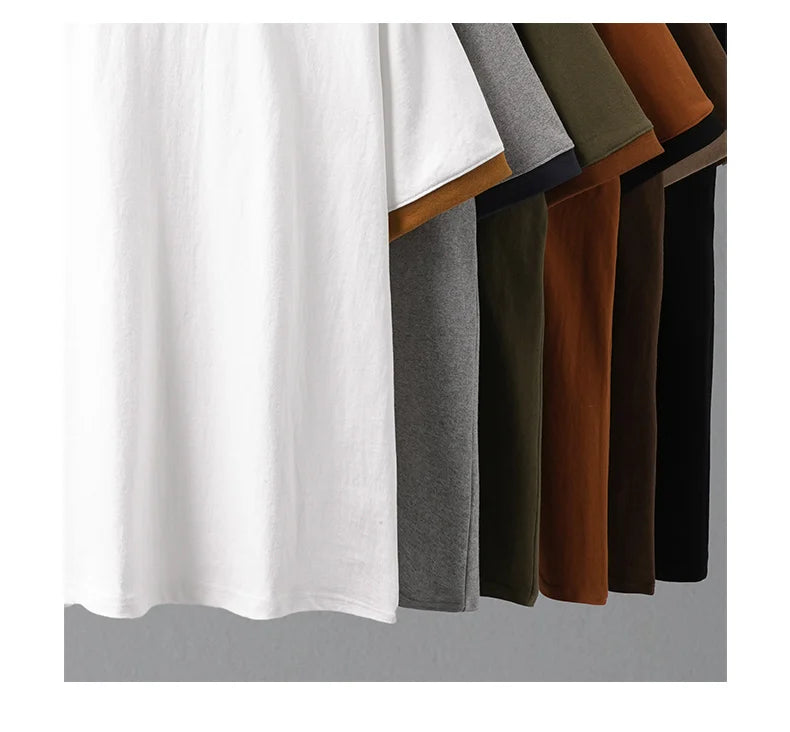 DUKEEN 320G Heavyweight Color-Blocked Patchwork Men's T-Shirt Summer 100% Cotton Solid Color Short Sleeve Basic Tops