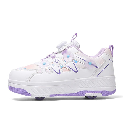Girls Roller Skates Four-wheel Outdoor Shock-absorbing Casual Sports Shoes Soft Walking Comfortable Flat Wheel Shoes for Kids