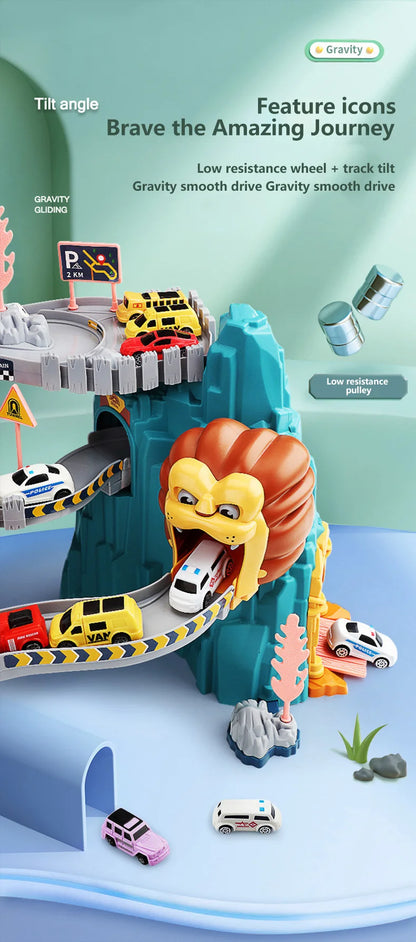 KBDFA Lion Theme Car Track For Children Diecasts Holiday Gifts Birthday Hot Wheels Kids Educational Race Toys Racing Rail Cars