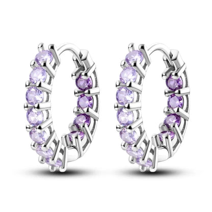 MISEFF Real 925 Sterling Silver Earring Gradual Change Green Blue Colored Zircon Hoop Earrings Engagement Wedding Jewelry Gifts