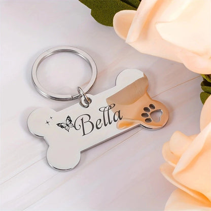 Customized carved stainless steel dog hollow paw print ID tag, personalized pet name and contact information pendant