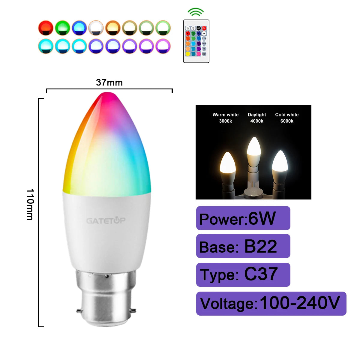 RGBW LED Bulb - Color Changing Smart Light With Remote Control | E27 Spotlight