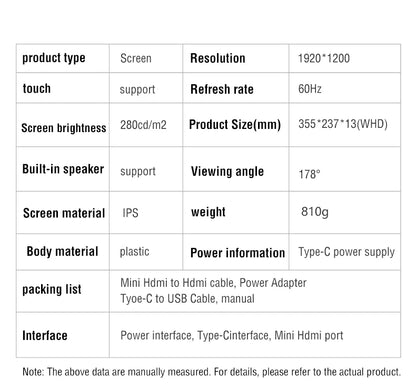 Portable Touch Monitor 16 Inch Gaming Screen - Matte HDR Portable Display with VESA Wall Mount
