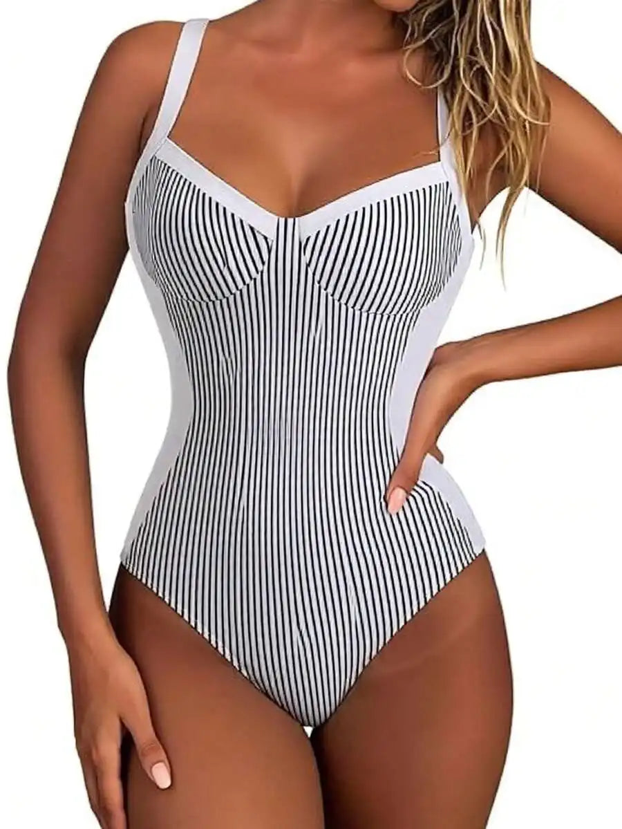 Womens Floral Print One-Piece Swimsuit With Cutout Back And Straps