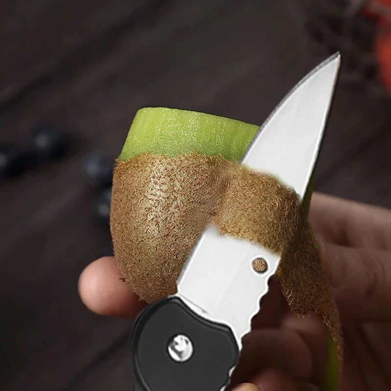 Stainless Steel Folding Fruit Knife with Keychain - Non-Slip Pocket Slicing Knife