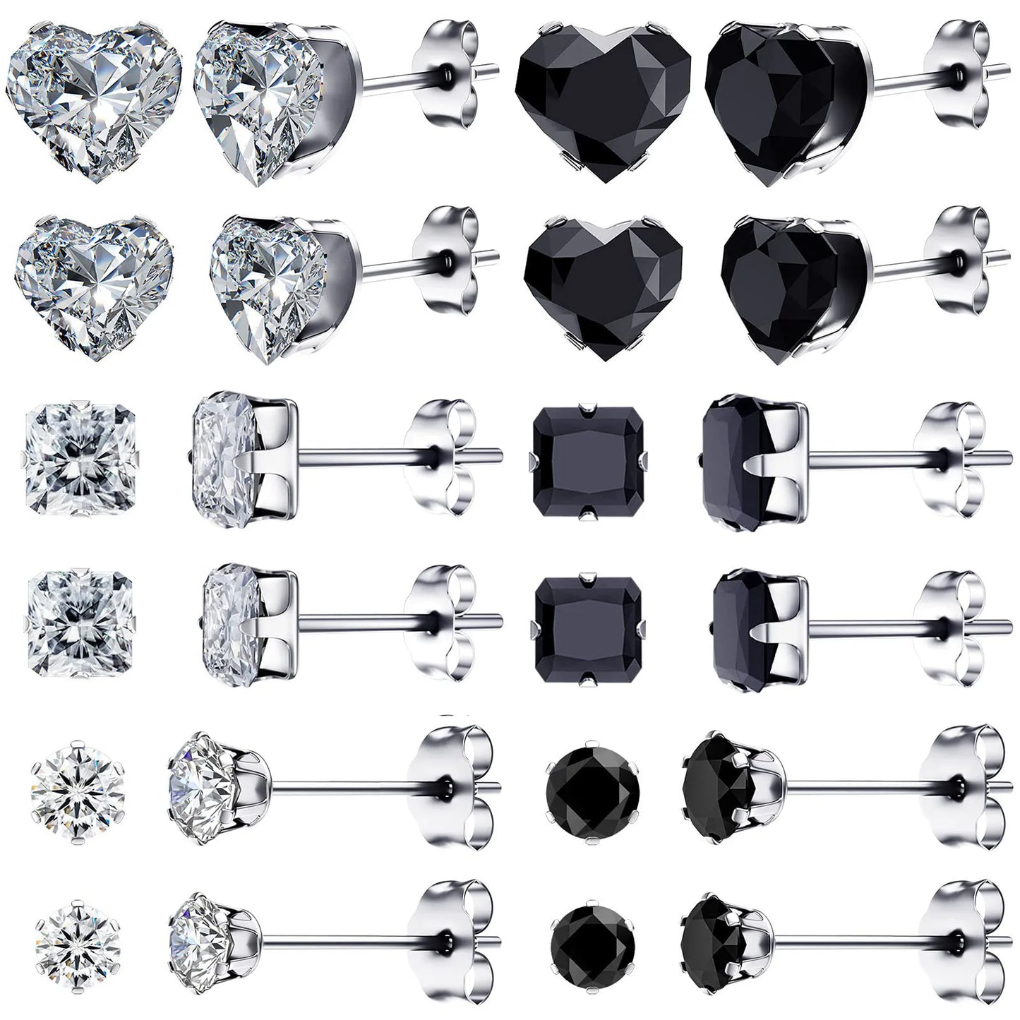 1 Pair 3mm-8mm Medical Stainless steel Crystal Zircon Ear Studs Earrings For Women/Men 4 Prong Tragus Cartilage Piercing Jewelry