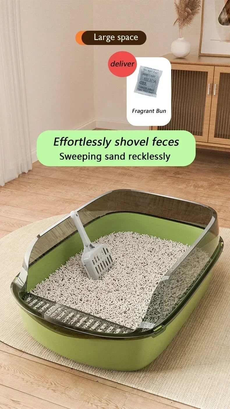 High-Sided Cat Litter Box - Splashproof Semi-Enclosed with Removable Scoop - ZOOMNSTORE