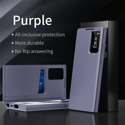For Samsung Galaxy S25 S23 S24 S26 Ultra S25Plus Case Original PU Leather Card Pocke Flip Smart Display Transparent Window Cover