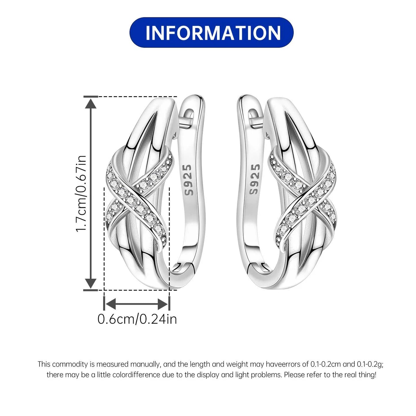 Orstarry S925 Sterling Silver Square Chain With Stone Inlaid Earrings Hoop Earrings For Women Jewelry Original Party Trendy Gift