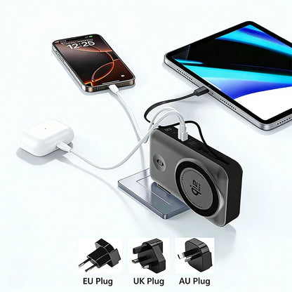 Solid-state Battery Qi2.2 25W Magnetic Wireless Power Bank PD65W Fast Charger for iPhone 17 iWatch Laptop Powerbank with AC Plug