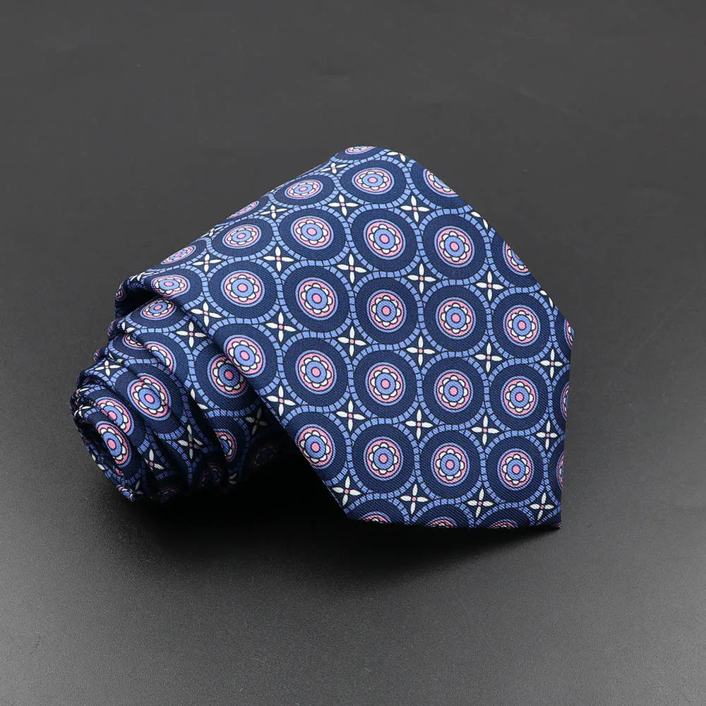 Mens Silk Tie - 75cm Soft Novelty Necktie in Blue Green Orange Floral Pattern