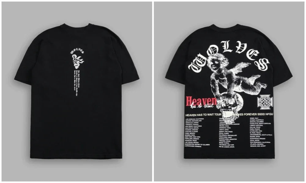 WOLVES CLUB STABILITY "PREMIUM" OVERSIZED TEE IN BLACK Summer Men's and Women's T-shirt Fashion Loose Printed Tops