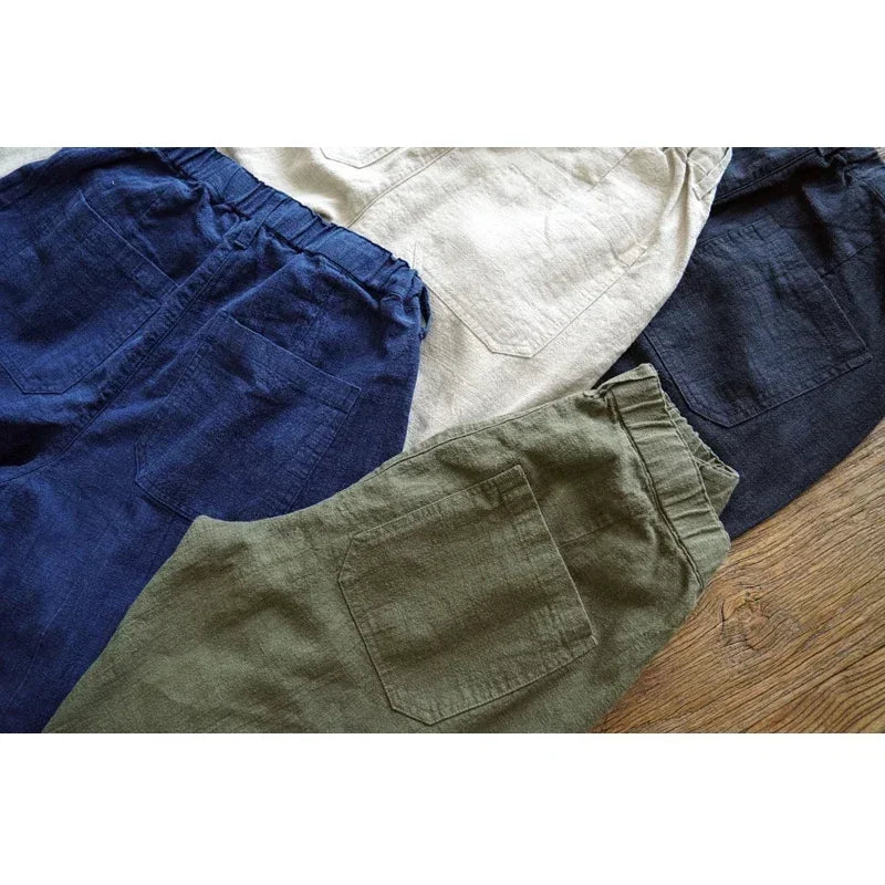 Sauce Zhan Men Pants Ramie Pants Men Summer Breathable Casual Pants Ankle-length Loose Fit Taper Leg