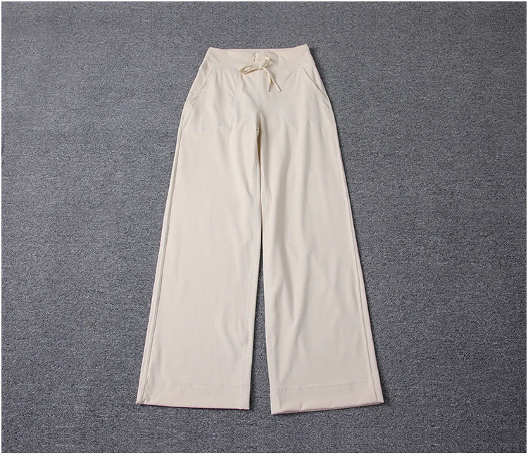 High Quality High-waist Loose Straight-leg Yoga Pants Women's Skin Friendly Nudity Casual Drawstring Quick-dry Gym Bell-bottoms